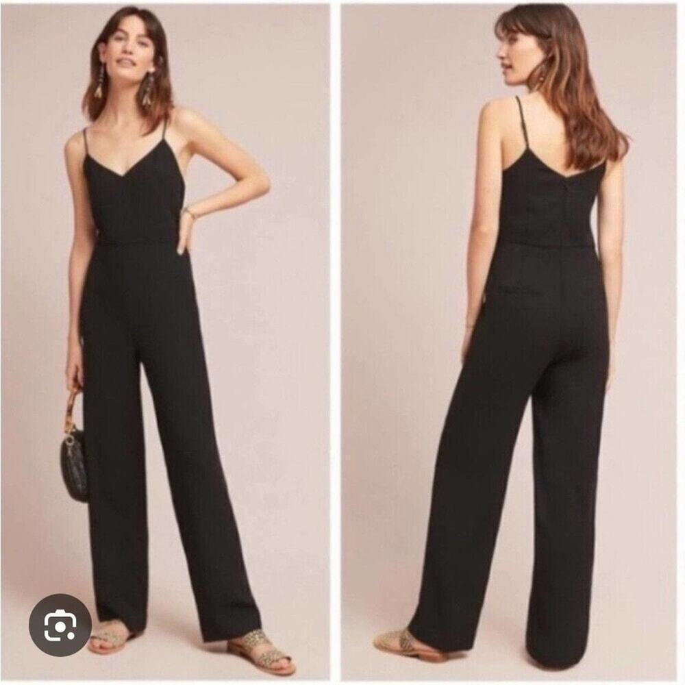 Anthropologie The Essential Jumpsuit Navy Blue White Stripe Size 8